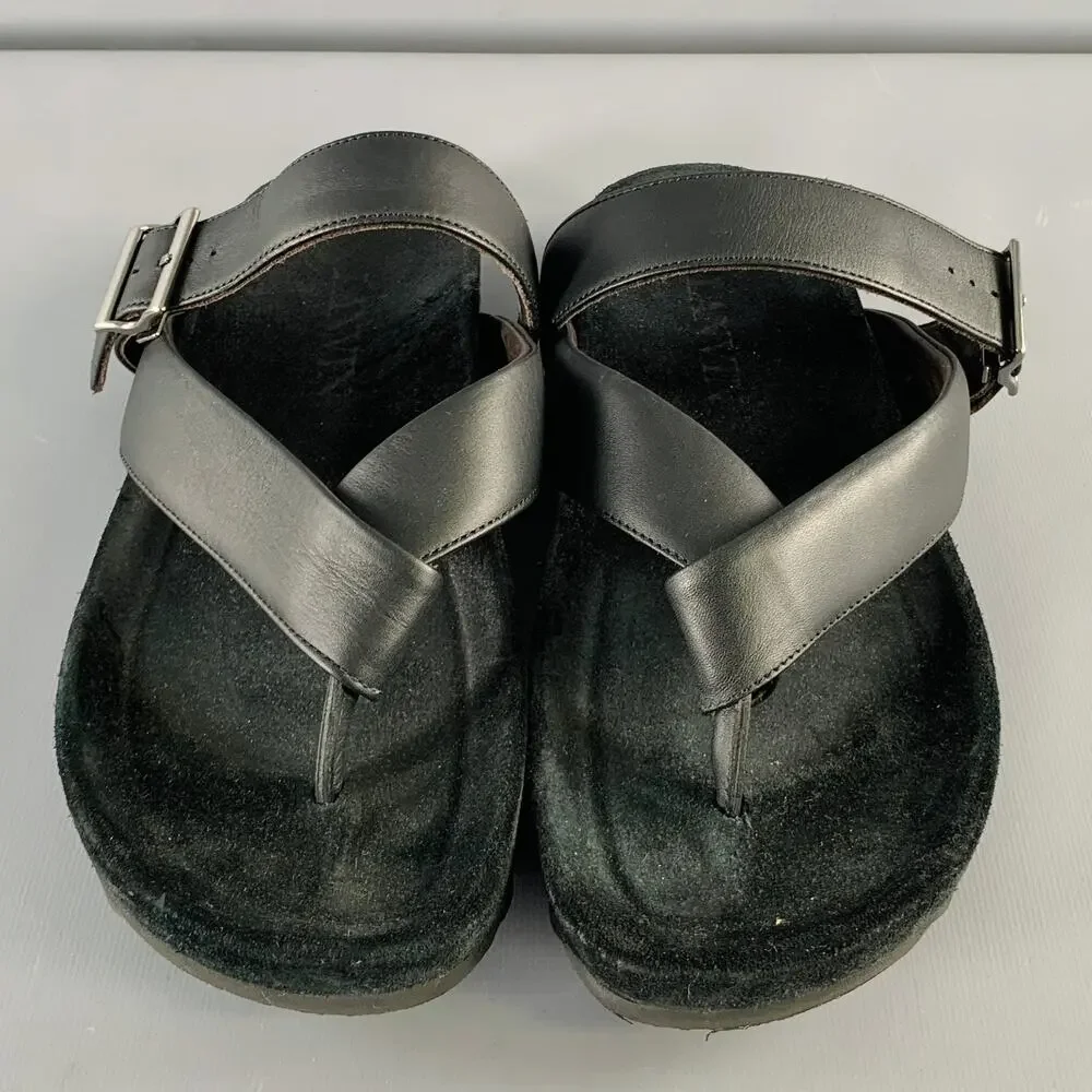 LANVIN Size 8 Black Leather Thong Sandals